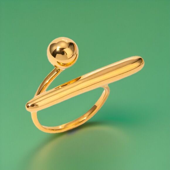 BRUTALIST GEOMETRIC STAINLESS STEEL GOLD TONE RING WOMENS 8 Adjustable - Picture 1 of 3